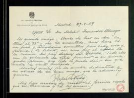 Carta de Rafael Estrada, capitán general del Departamento marítimo de Cádiz, a Melchor Fernández ...