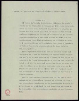 Minuta de la carta del director [Antonio Maura] al ministro de Instrucción Pública y Bellas Artes...