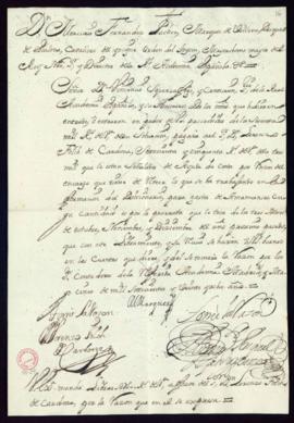 Orden del marqués de Villena de libramiento a favor de Lorenzo Folch de Cardona de 750 reales de ...