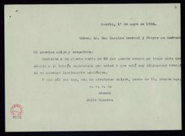 Minuta de la carta deJulio Casares a Narciso Correal en la que le indica que no tiene nada que añ...