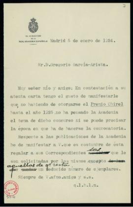 Minuta de la carta de Antonio Maura  a Gregorio García-Arista en la que le informa que en 1925 no...