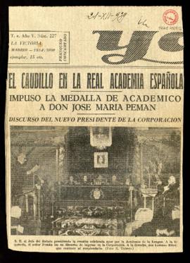 El Caudillo en la Real Academia Española. Impuso la medalla de académico a don José María Pemán
