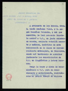 Carta de Francisco Agramonte Cortijo, embajador de España en Copenhague, a Julio Casares con la q...