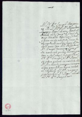 Copia de una carta enviada a José Montiano por Alejandro Laguna, provincial de Toledo, de comunic...