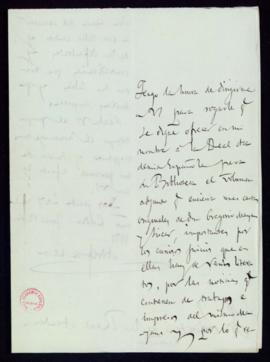 Carta de Adolfo de Castro al secretario [accidental, Antonio María Segovia] en la que le ruega qu...