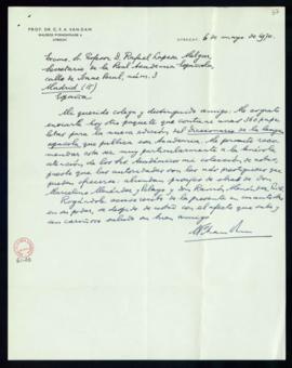 Carta de C. F. Adolf van Dam a Rafael Lapesa con la que remite 360 papeletas para la nueva edició...