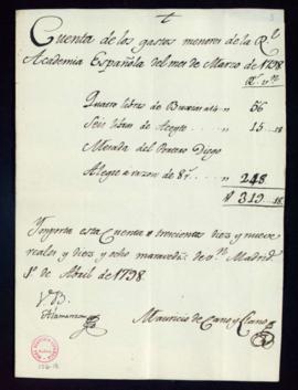 Cuenta de gastos menores del mes de marzo de 1798
