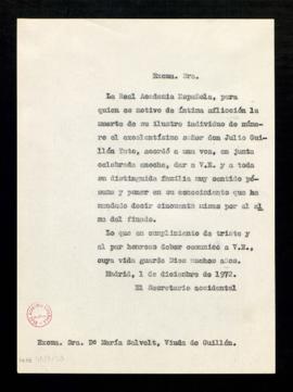 Copia sin firma del oficio del secretario accidental a María Salvelt [Salvetti] en el que le tras...