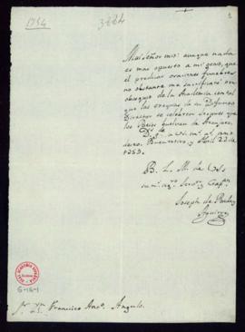 Carta de José de Rada y Aguirre a Francisco Antonio de Angulo en la que acepta predicar la oració...