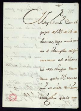 Carta de Jacobo de Flon y Zurbarán a Vincencio Squarzafigo de agradecimiento por el envío del pri...