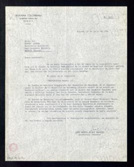 Carta de José Manuel Rivas Sacconi, secretario de la Academia Colombiana de la Lengua, a Rafael L...