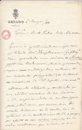 Carta de José de Letamendi a Pedro Antonio de Alarcón sobre una posible traducción al alemán de E...