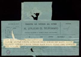 Telegrama de pésame de Ramón Miquel Planas por la muerte de Rodríguez Marín