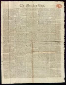 Ejemplar de The Morning Post de 2 de enero de 1818 con el anuncio de la publicación por la Real A...