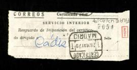 Resguardo de correo certificado con destino Cádiz