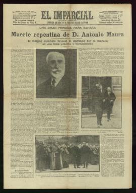 Ejemplar del diario El Imparcial de 15 de diciembre de 1925, con la noticia del fallecimiento de ...