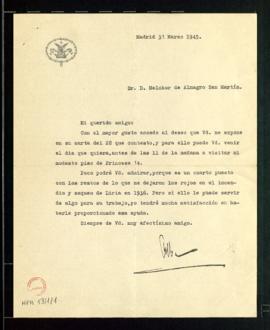Carta del duque de Alba a Melchor de Almagro en la que le dice que puede visitar su modesto piso ...