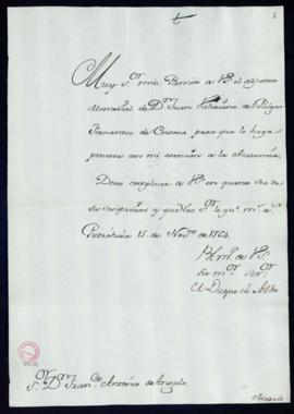 Carta del duque de Alba [Fernando de Silva Álvarez de Toledo] a Francisco Antonio de Angulo con l...