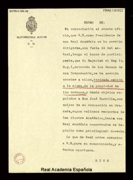 Oficio del marqués de Torrecilla, mayordomo mayor del rey Alfonso XIII, al director, Antonio Maur...