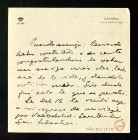 Carta de Gabriel Maura Gamazo a Melchor Fernández Almagro en la que acusa recibo de la suya tras ...