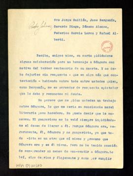 Copia de la carta de Miguel de Unamuno a Pedro Salinas, Jorge Guillén, José Bergamín, Gerardo Die...