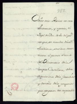 Carta de Juan Bautista de Orendáin a Vincencio Squarzafigo de agradecimiento por el envío del pri...