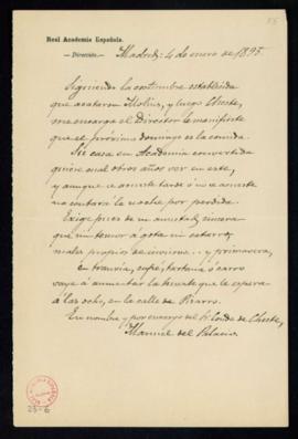 Invitación en verso para el almuerzo del director de 1895, firmada por Manuel del Palacio por enc...