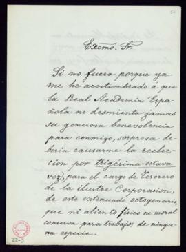 Carta del marqués de Valmar [Leopoldo Augusto García de Cueto] al secretario [Mariano Catalina] d...