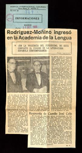 Recorte del diario Informaciones con la crónica titulada Rodríguez-Moñino ingresó en la Academia ...
