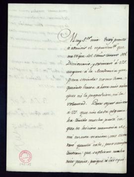 Carta de Benito Bails a Juan Trigueros en la que le anuncia que admite el repartimiento para la c...