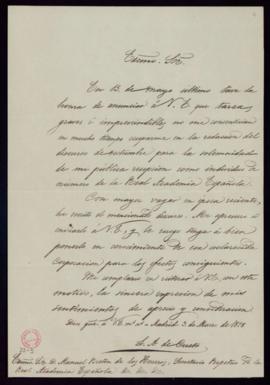 Carta de L[eopoldo] A[ugusto] de Cueto al secretario, Manuel Bretón de los Herreros, con la que r...