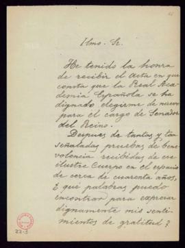 Carta del marqués de Valmar al secretario, Manuel Tamayo y Baus, de agradecimiento a la Academia ...