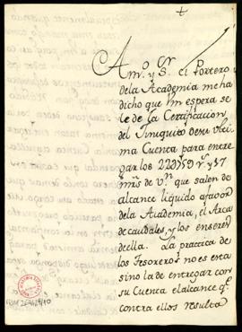 Minuta de la carta de Francisco Antonio de Angulo a Juan de Iriarte en la que le indica que el po...