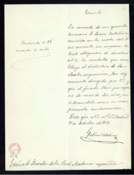 Carta de Gabino Catalina [del Amo] al director [el marqués de Molins] con la que remite la medall...
