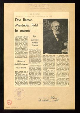 Don Ramón Menéndez Pidal ha muerto, por Antonio Alomía Larrea