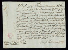Recibo de José Fernández Ceciaga de 1457 reales de vellón por la impresión de 26 pliegos del trat...