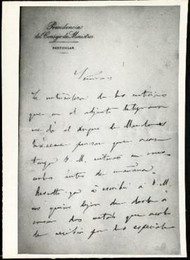 Carta de Antonio Cánovas del Castillo