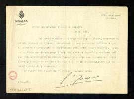Carta de Gabriel Maura Gamazo a Melchor Fernández Almagro en la que acusa recibo de su obra sobre...