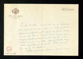 Carta de Gregorio Marañón a Melchor Fernández Almagro en la que le dice que le han enviado de Bar...