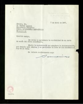 Carta de Salvador de Madariaga a Rafael Lapesa en la que le agradece la cordialidad de su carta d...