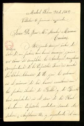 Carta de Evaristo Fombona a Jesús María Morales Marcano en la que le pregunta si aceptaría el nom...