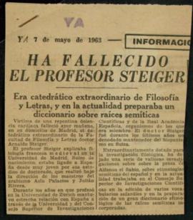 Recorte del diario Ya con la noticia sobre el fallecimiento del profesor Steiger