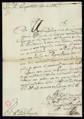 Carta de Francisco Javier Agudo de Castejón a Francisco Antonio de Angulo en la que le solicita i...