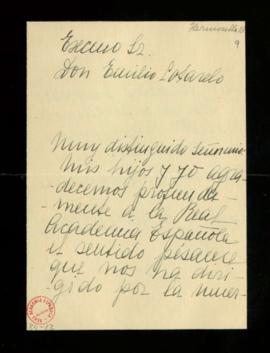Carta de Beatriz de León, viuda de Francisco A. de Icaza, a Emilio Cotarelo en la que expresa su ...
