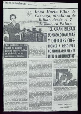 Fotocopia de un recorte del Diario de Mallorca con la noticia Doña María Pilar de Careaga, alcald...