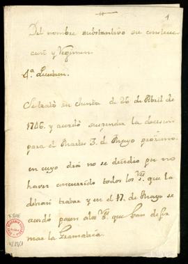 Acuerdo tomado en la junta del 26 de abril de 1746 sobre la cuarta cuestión de Sintaxis