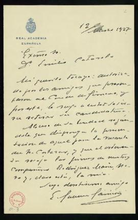 Carta de Emilio Gutiérrez-Gamero a Emilio Cotarelo en la que le ruega que retire la propuesta del...