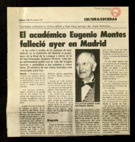 El académico Eugenio Montes falleció ayer en Madrid