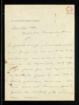 Carta de José Ibáñez-Martín, presidente del Consejo de Estado, a Melchor Fernández Almagro en la ...