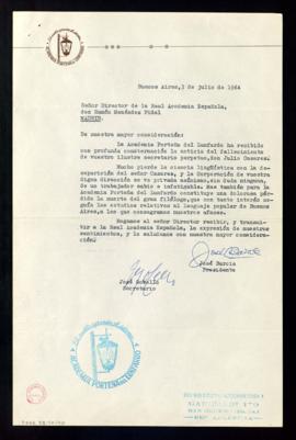 Carta de José Barcía y de José Gobello, presidente y secretario de la Academia Porteña del Lunfar...